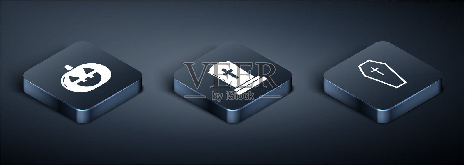 与克里斯蒂安设置等距南瓜棺材图标素材