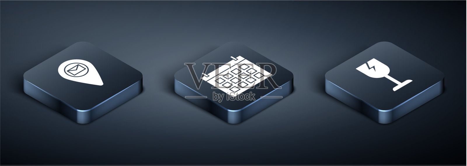 在易碎地图纸上设置等距占位符图标素材