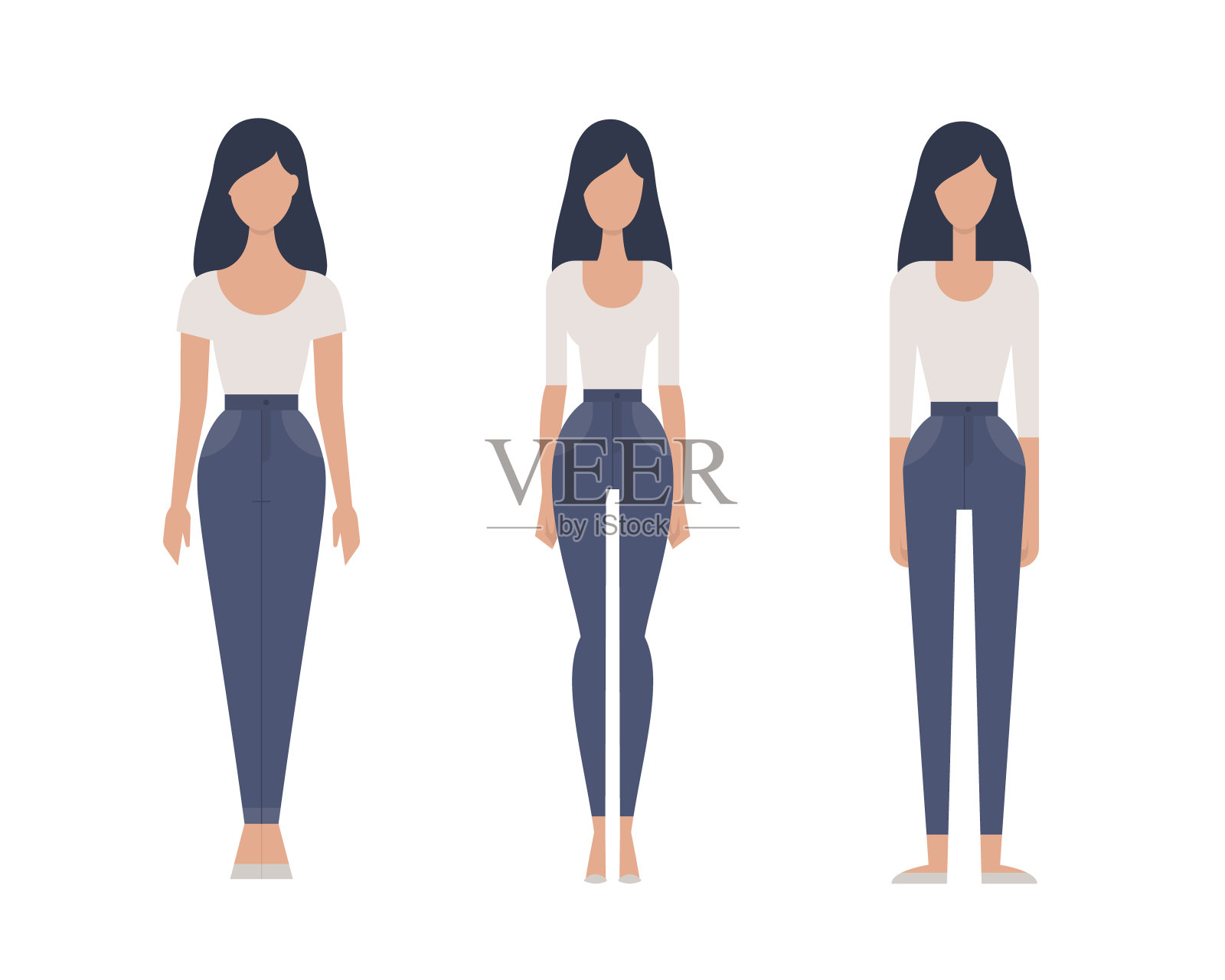 穿着牛仔裤和衬衫的抽象女性形象插画图片素材