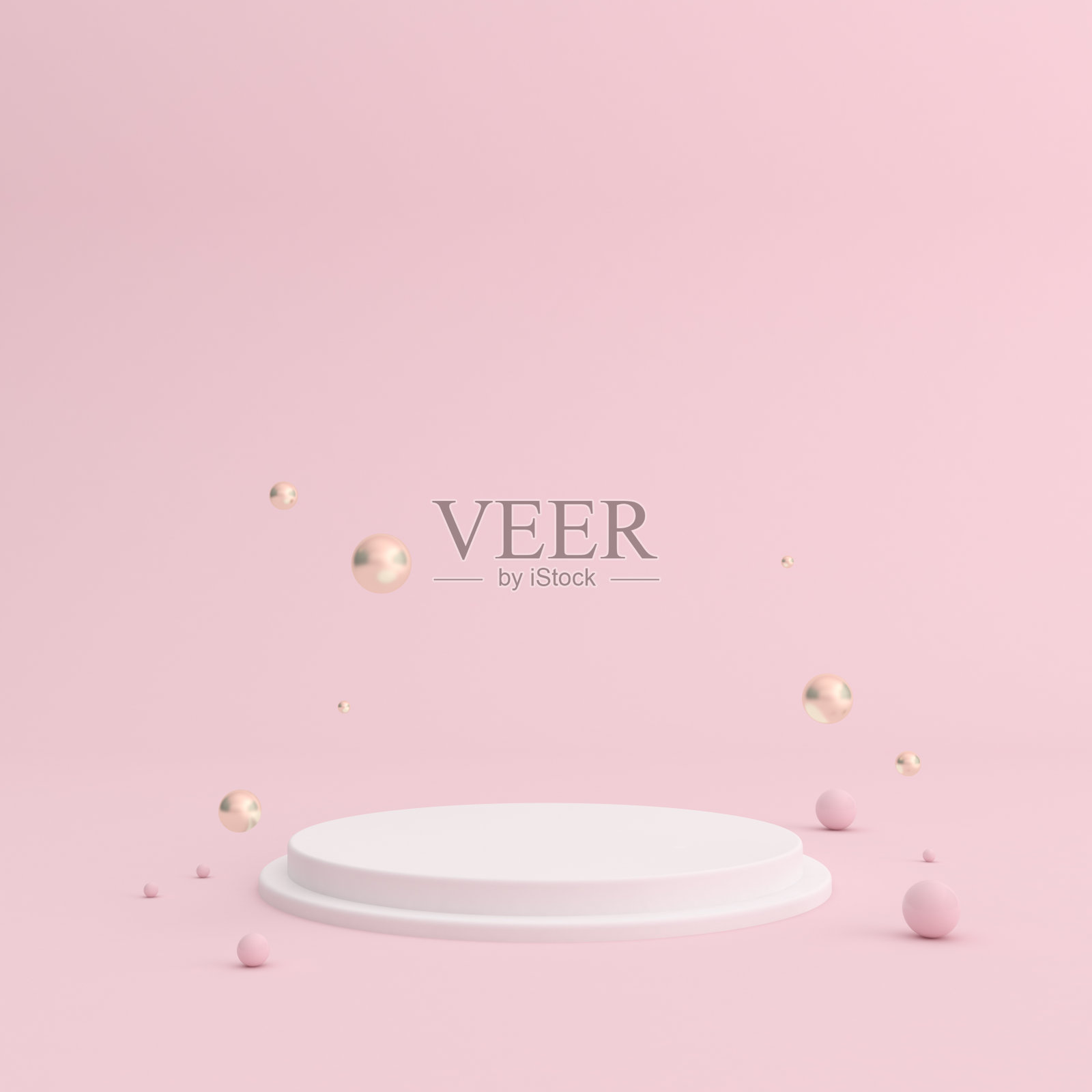 模拟的白色讲台和球在粉红色的背景。最小的风格。3 d渲染。照片摄影图片