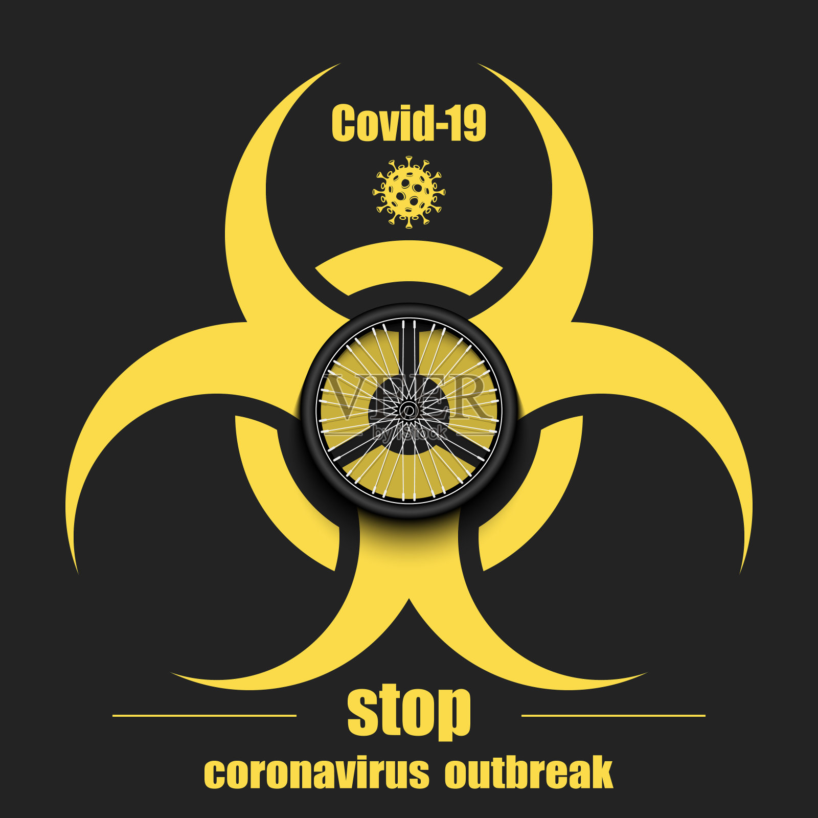 用自行车轮子标示生物危害插画图片素材