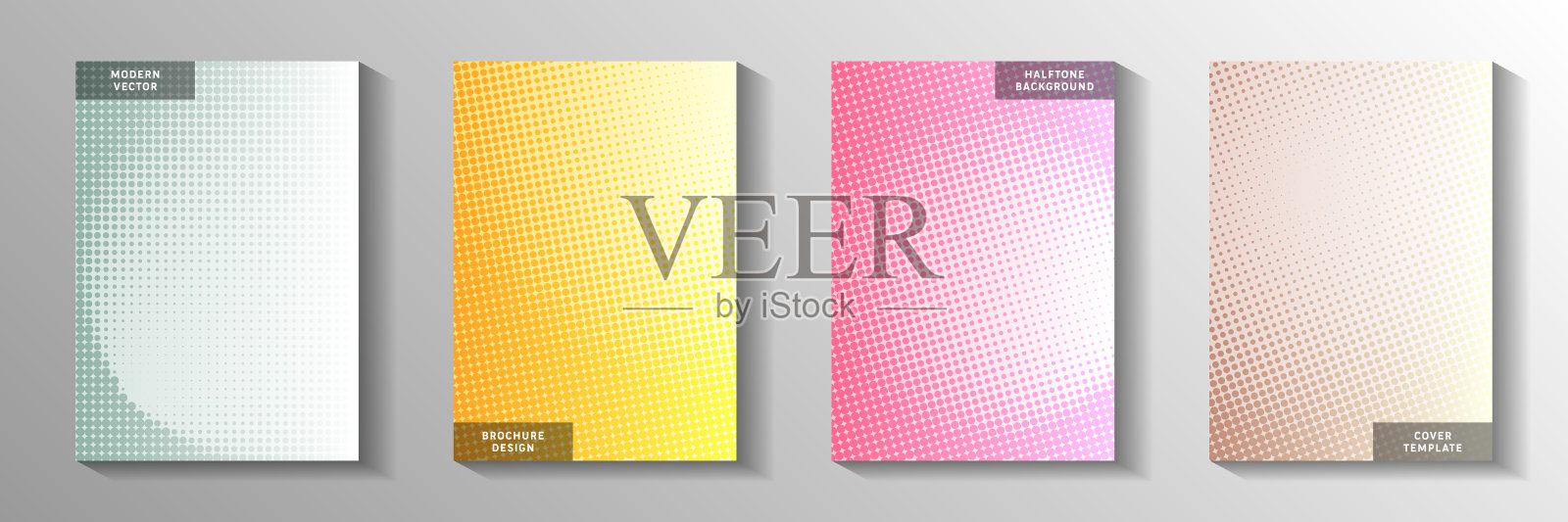 简单的圆穿孔半色调标题页模板矢量集合。几何横幅褪色设计模板素材