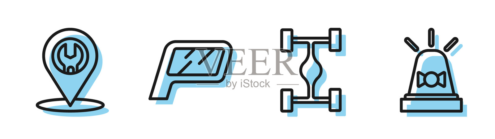 集汽车底盘、汽车服务线、汽车后视镜等插画图片素材