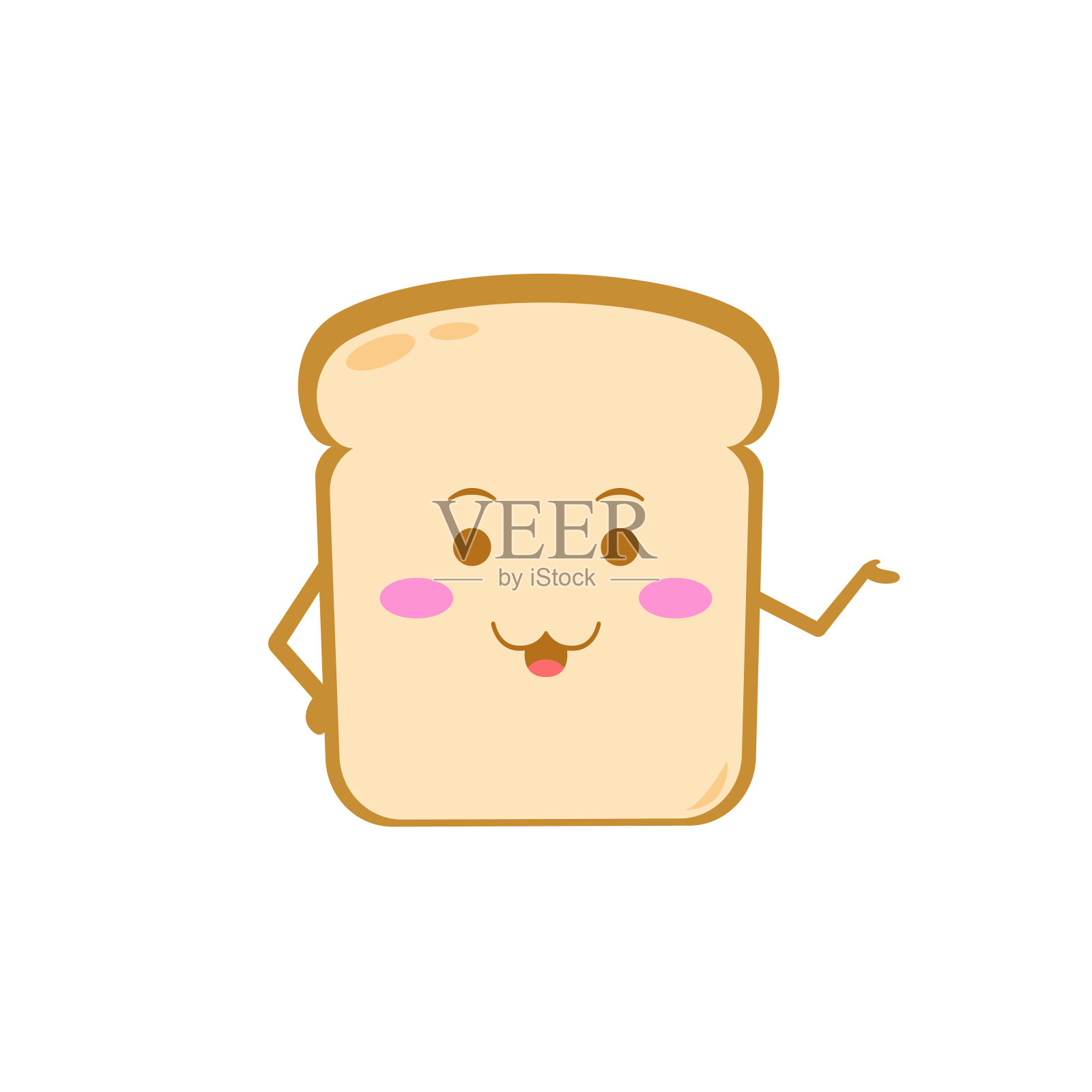 有趣可爱的面包角色。矢量扁面包的性格显示魅力。孤立在白色背景上。面包品质的概念插画图片素材