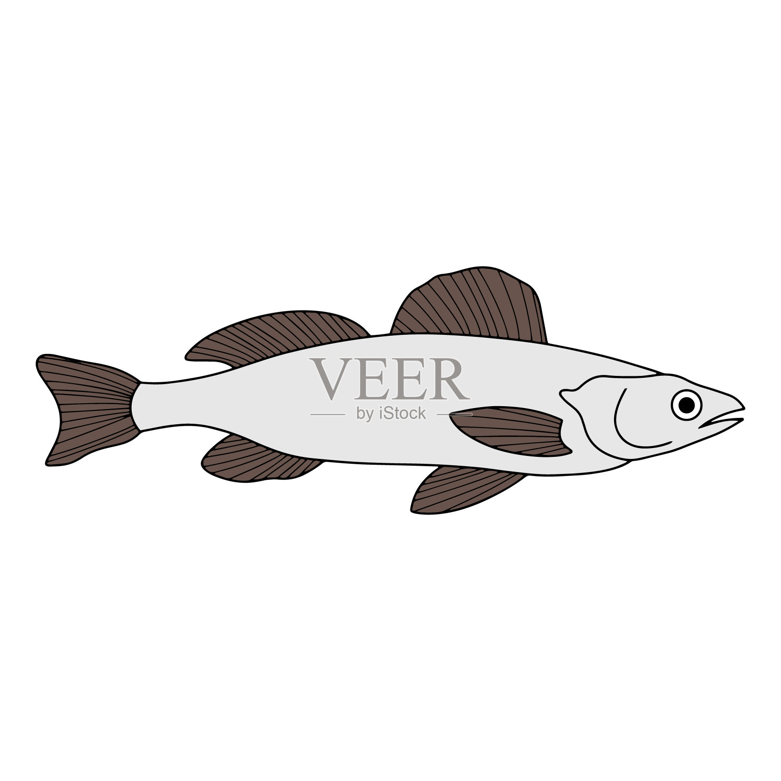 涂鸦鱼图标孤立在白色。海鲜、标志。手绘美术线。草图矢量股票插图。每股收益10插画图片素材