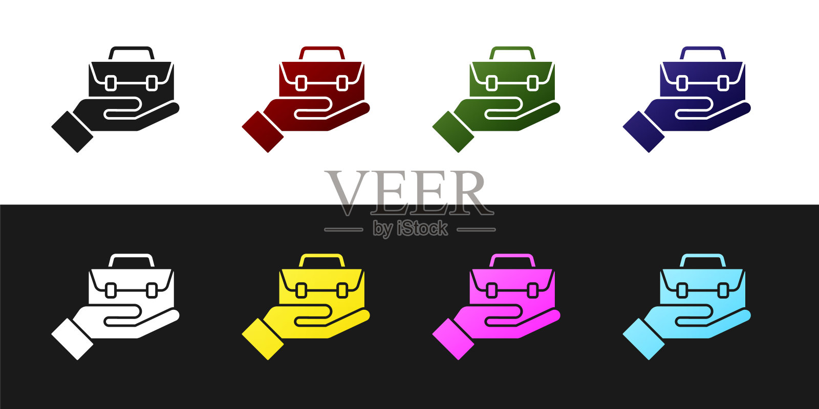 设置手持公文包图标孤立的黑白背景。保险的概念。安全、安全、保护、保护理念。向量插画图片素材