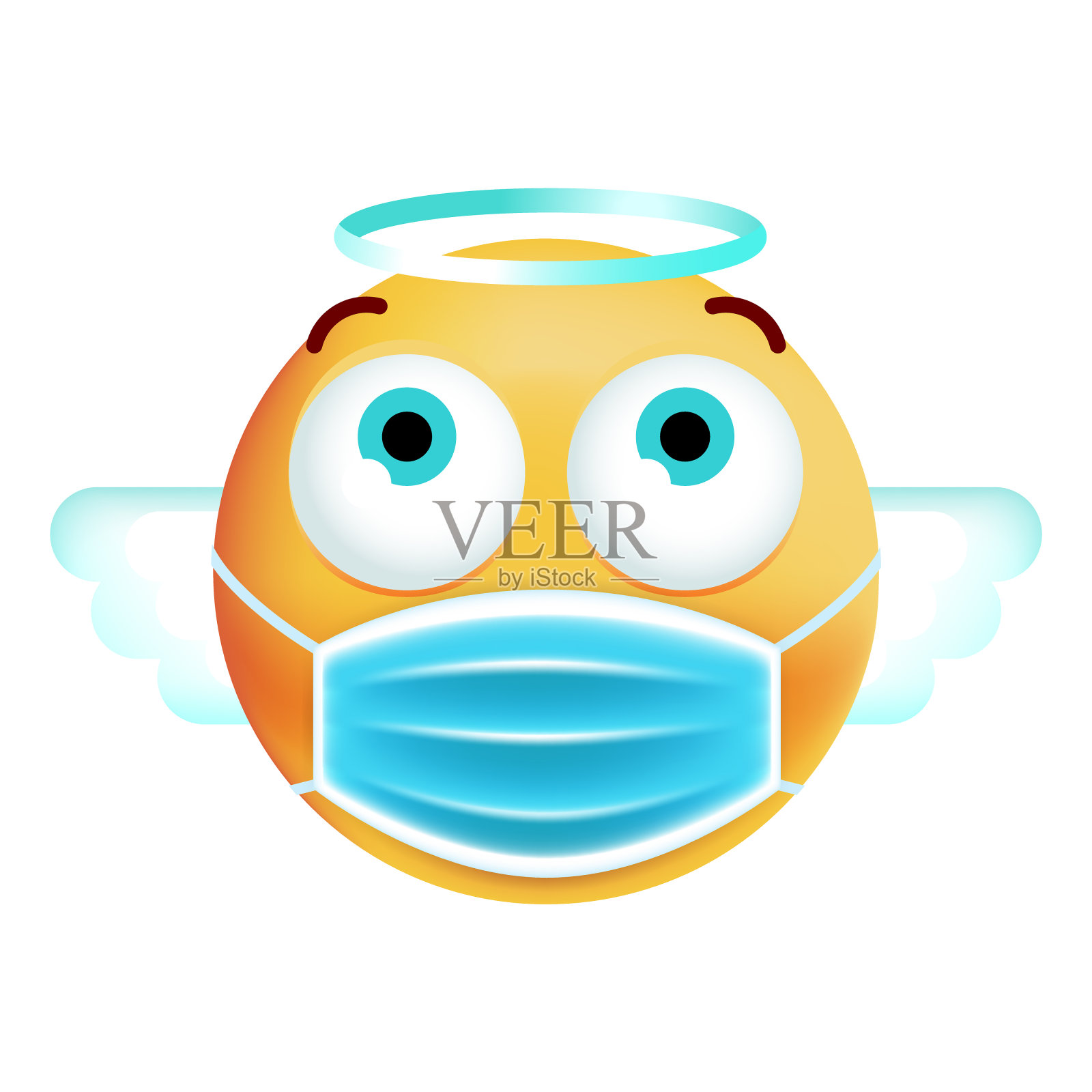 可爱的天使表情与面具在白色的背景。孤立的矢量图设计元素图片