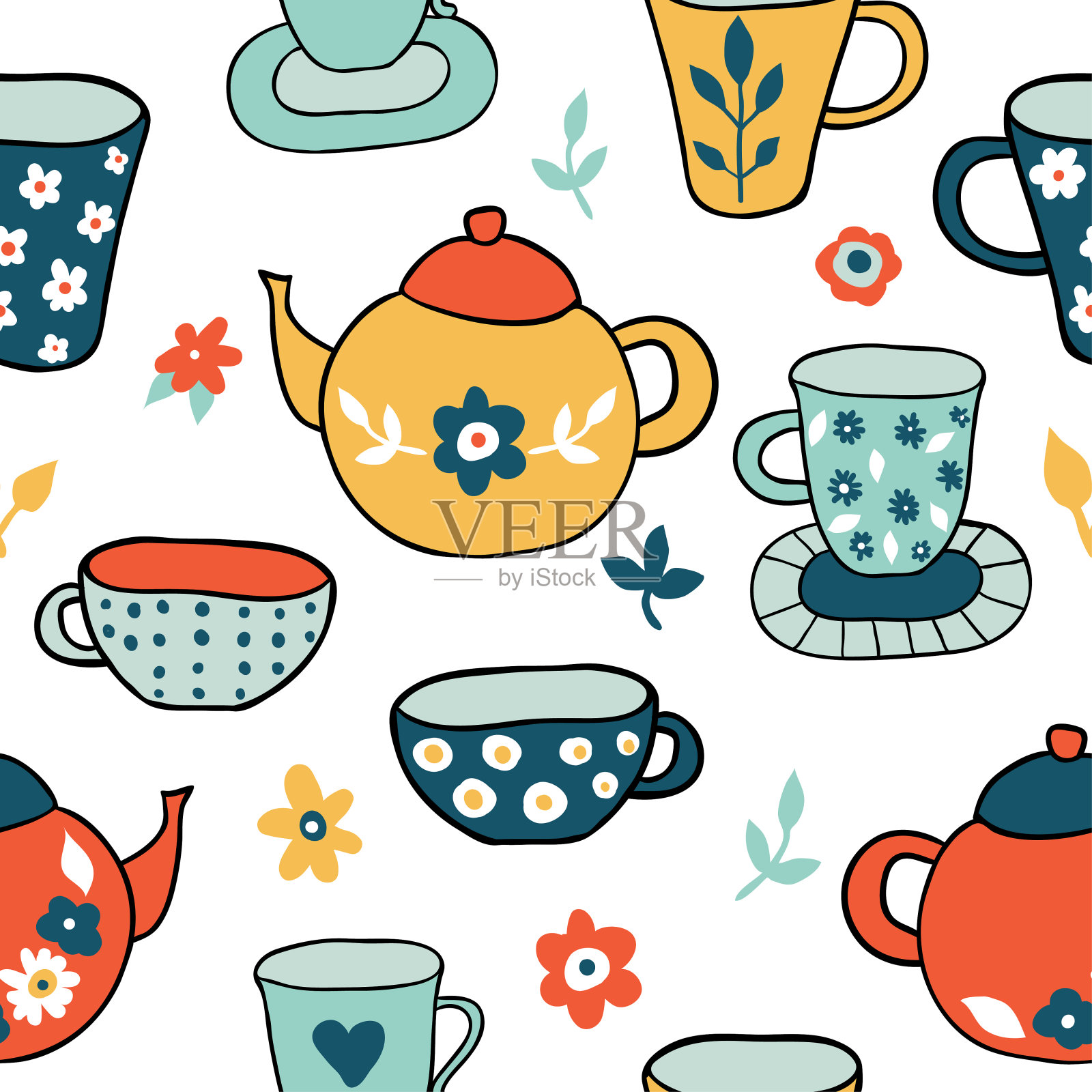 无缝模式与厨房烹饪元素插画图片素材