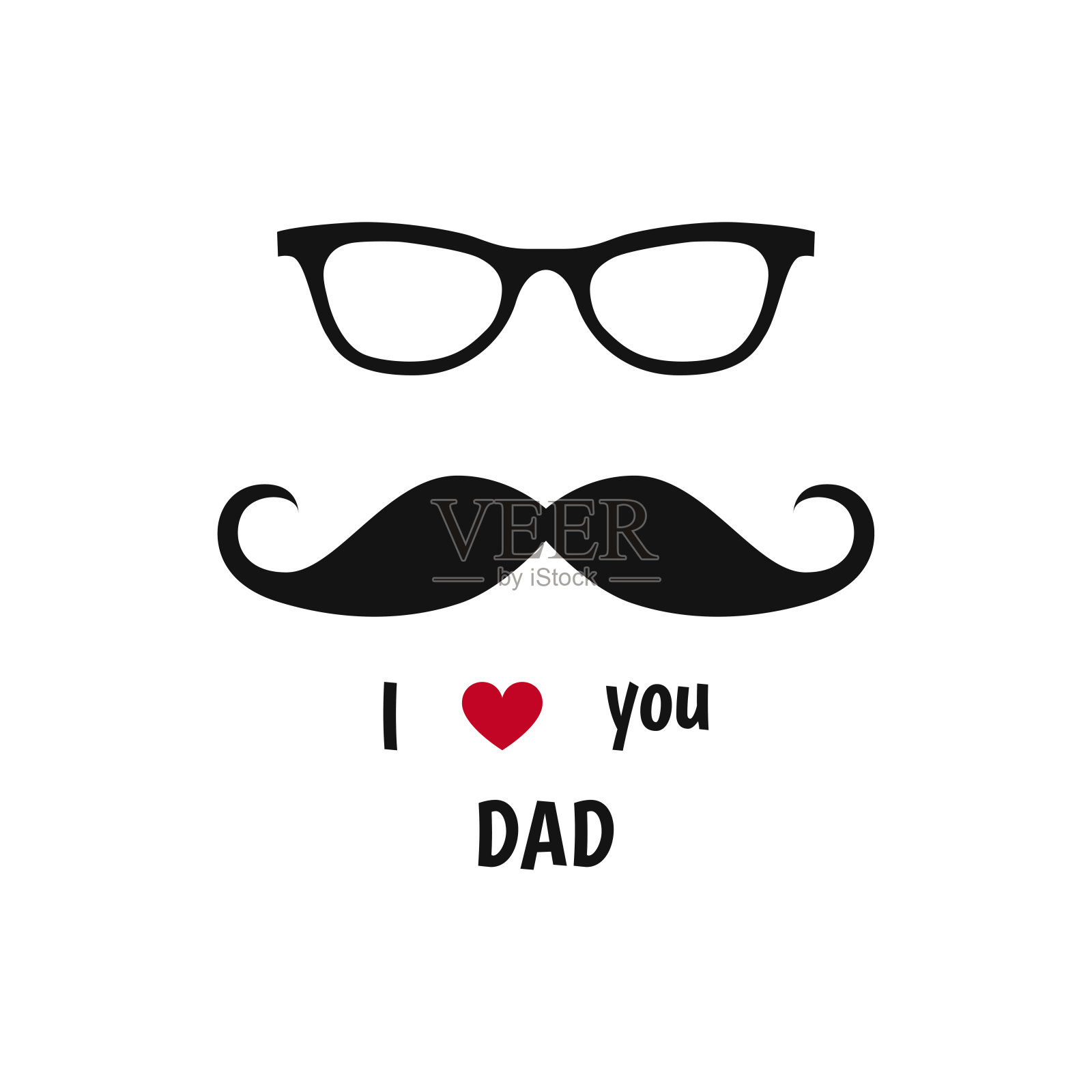 父亲节快乐标签上有玻璃，小胡子。插画图片素材