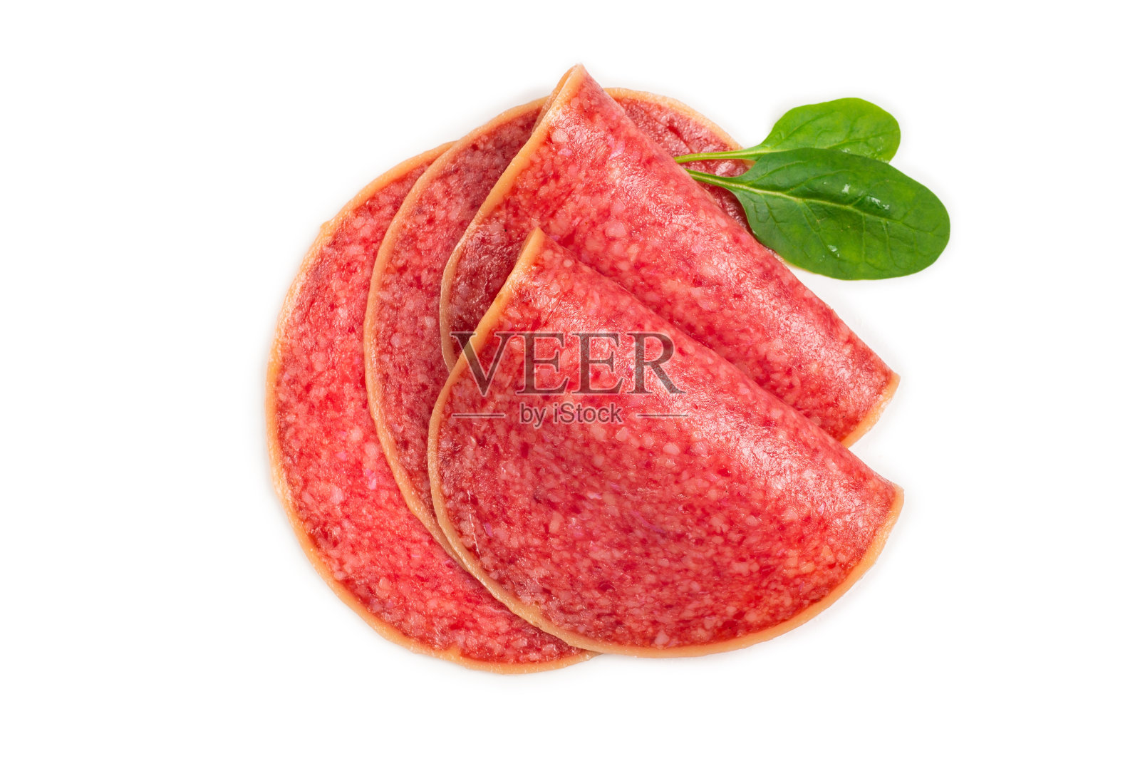 腊肠切片孤立在白色背景上。照片摄影图片