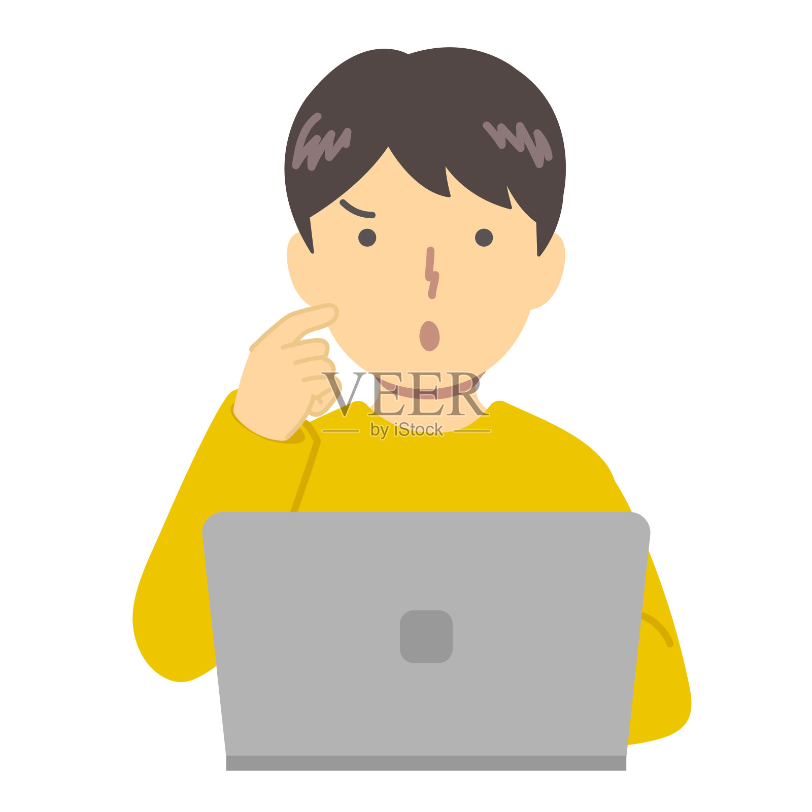 穿黄色衣服的男孩/不知道插画图片素材