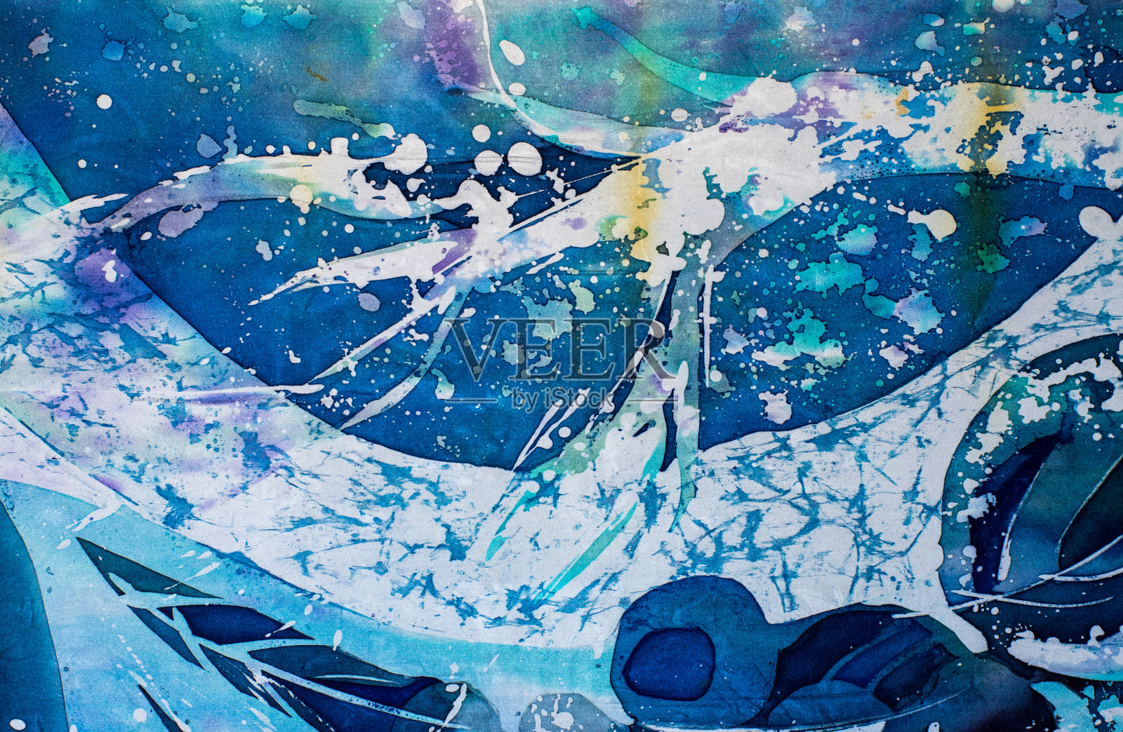 树枝，绿松石，热蜡染，背景纹理，手工丝绸插画图片素材