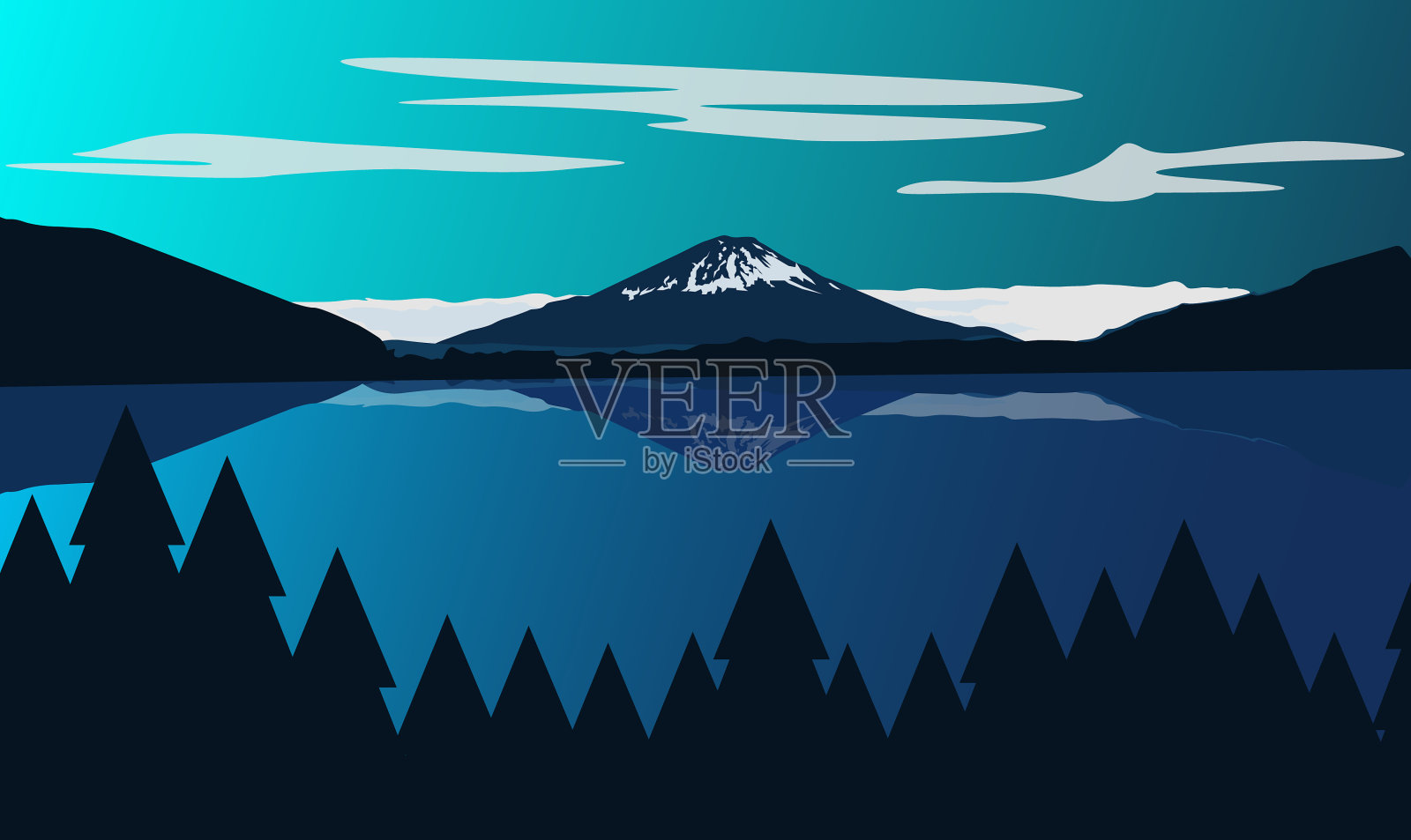 山平天空森林插画图片素材