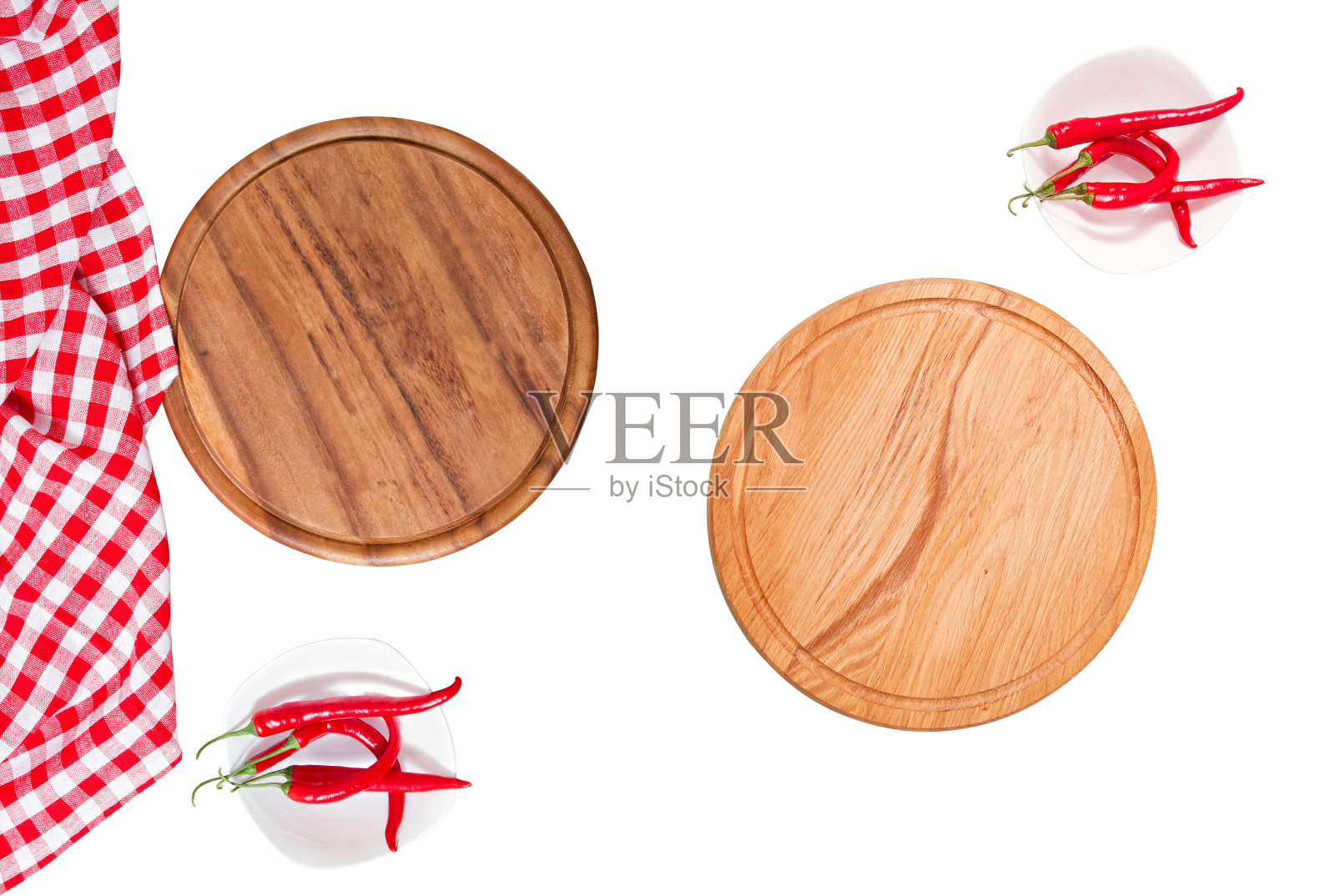 两个木板模拟顶视图孤立在白色背景复制空间。照片摄影图片