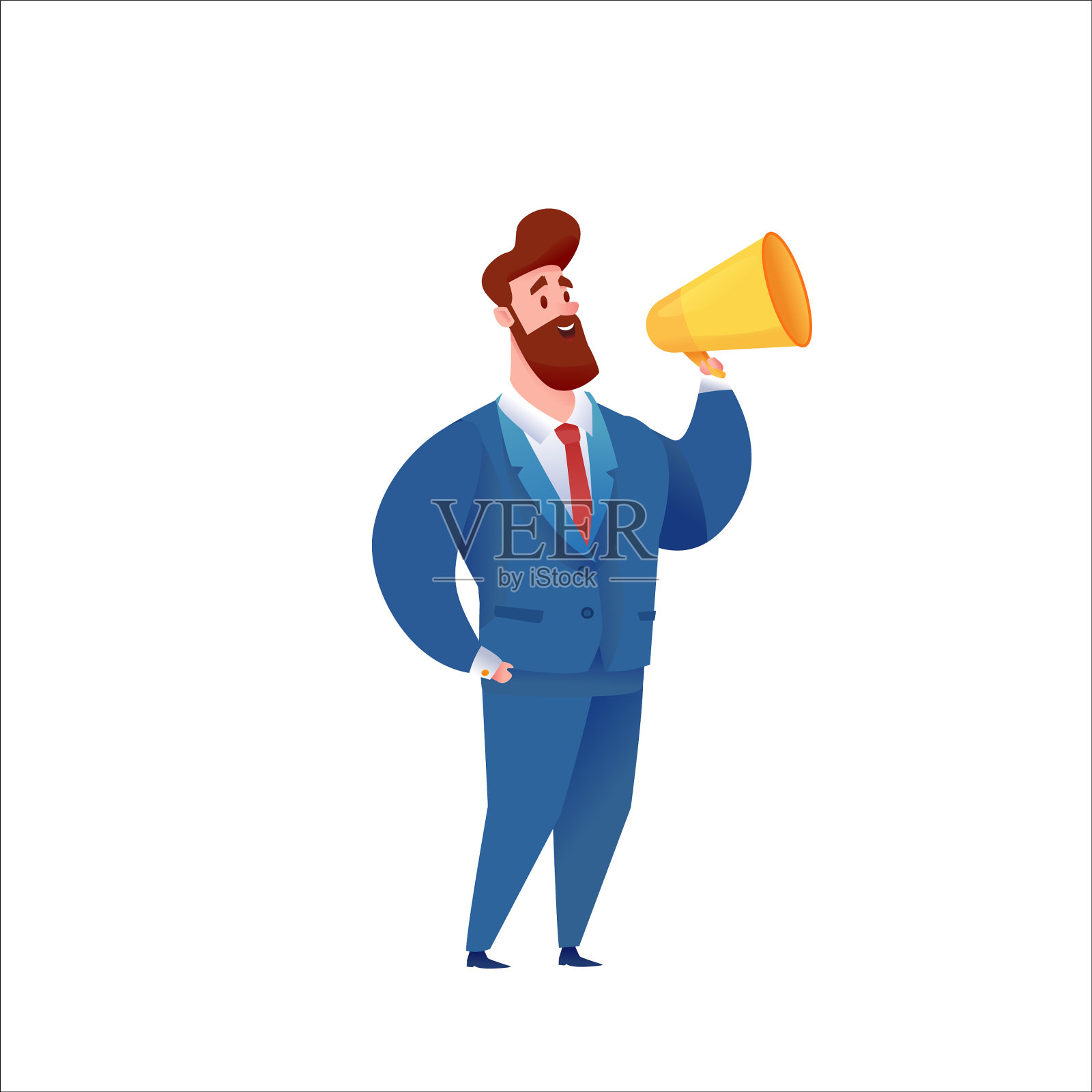 穿着西装拿着扩音器的商人插画图片素材