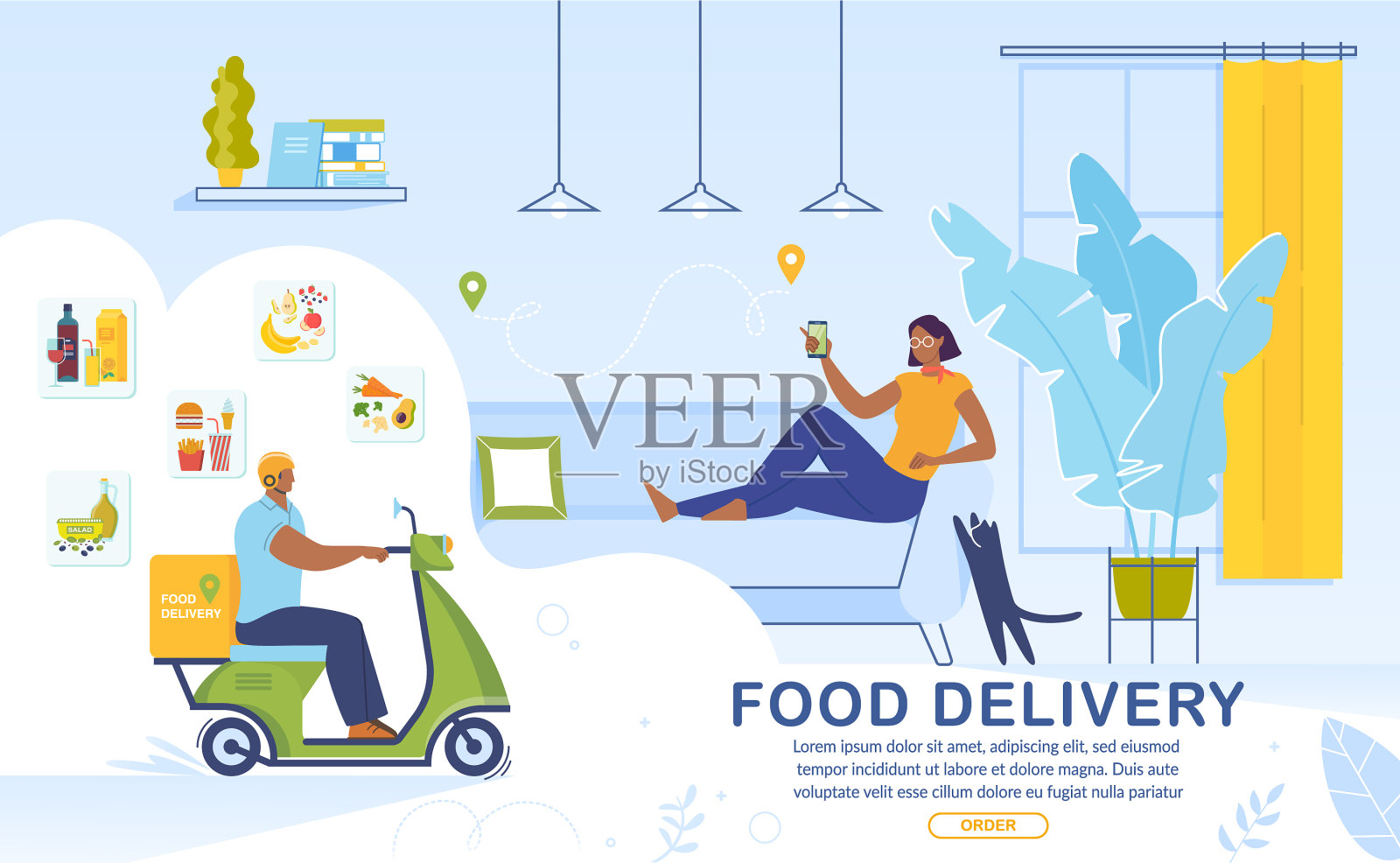 外卖在线服务广告横幅插画图片素材