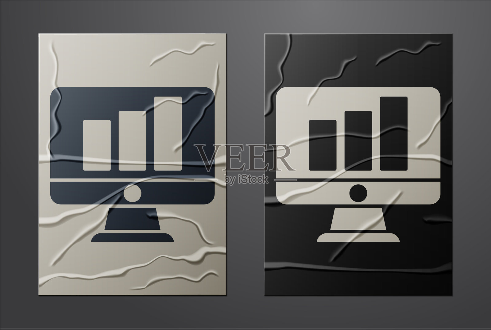 白色电脑显示器与图表图标图标素材