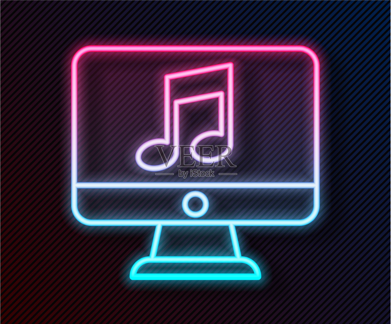 发光的霓虹灯线计算机与音乐音符符号插画图片素材