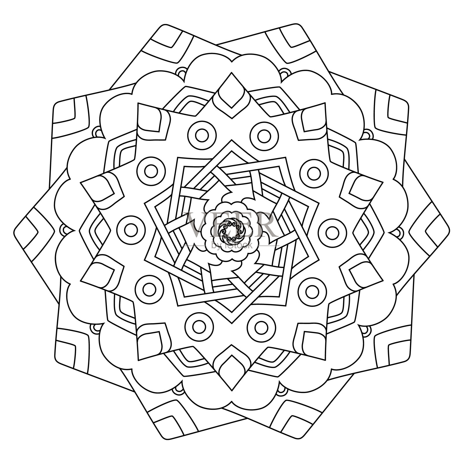 Zentangle灵感着色页插图与东方曼陀罗。涂鸦艺术装饰。插画图片素材
