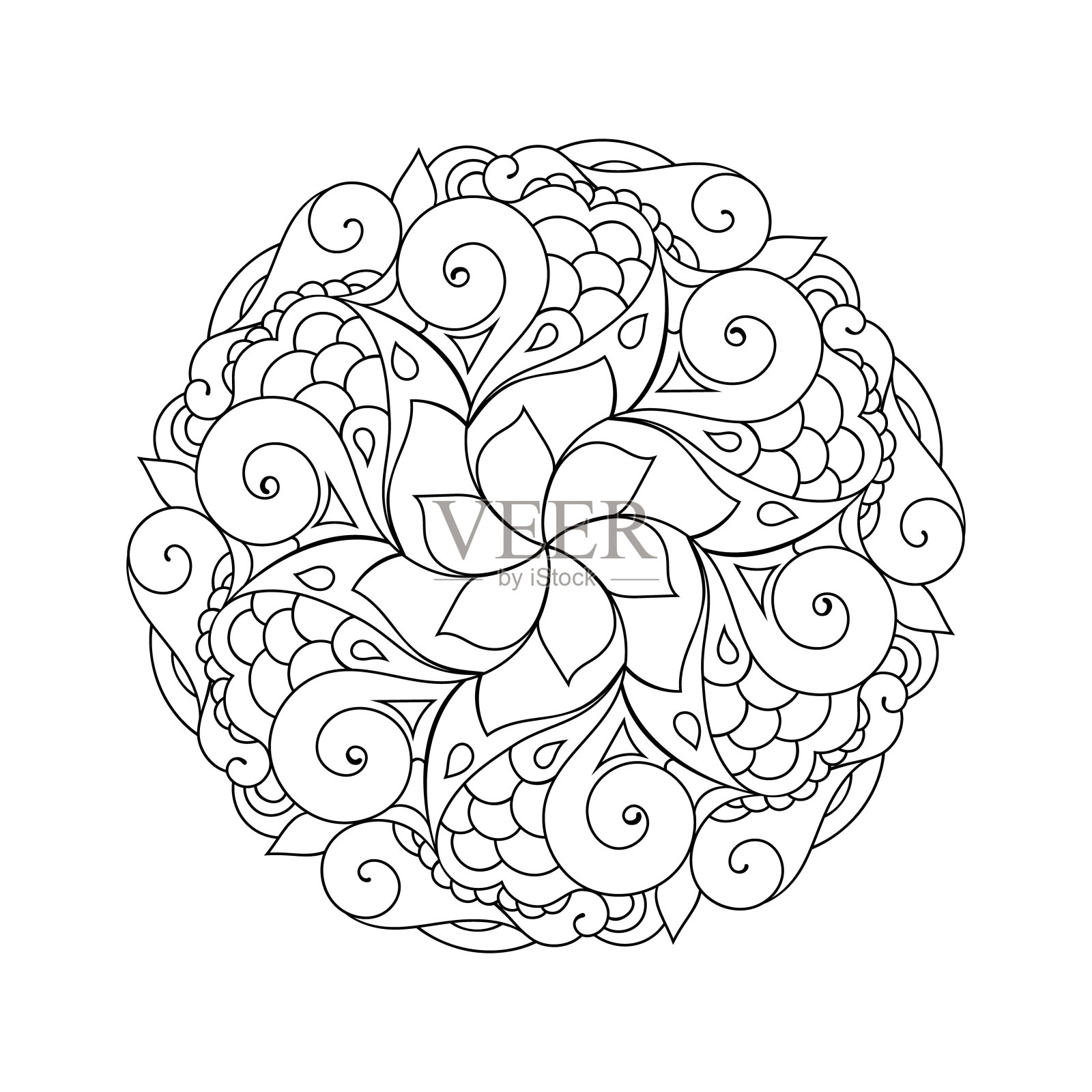 Zentangle灵感着色页插图与东方曼陀罗。涂鸦艺术装饰。插画图片素材