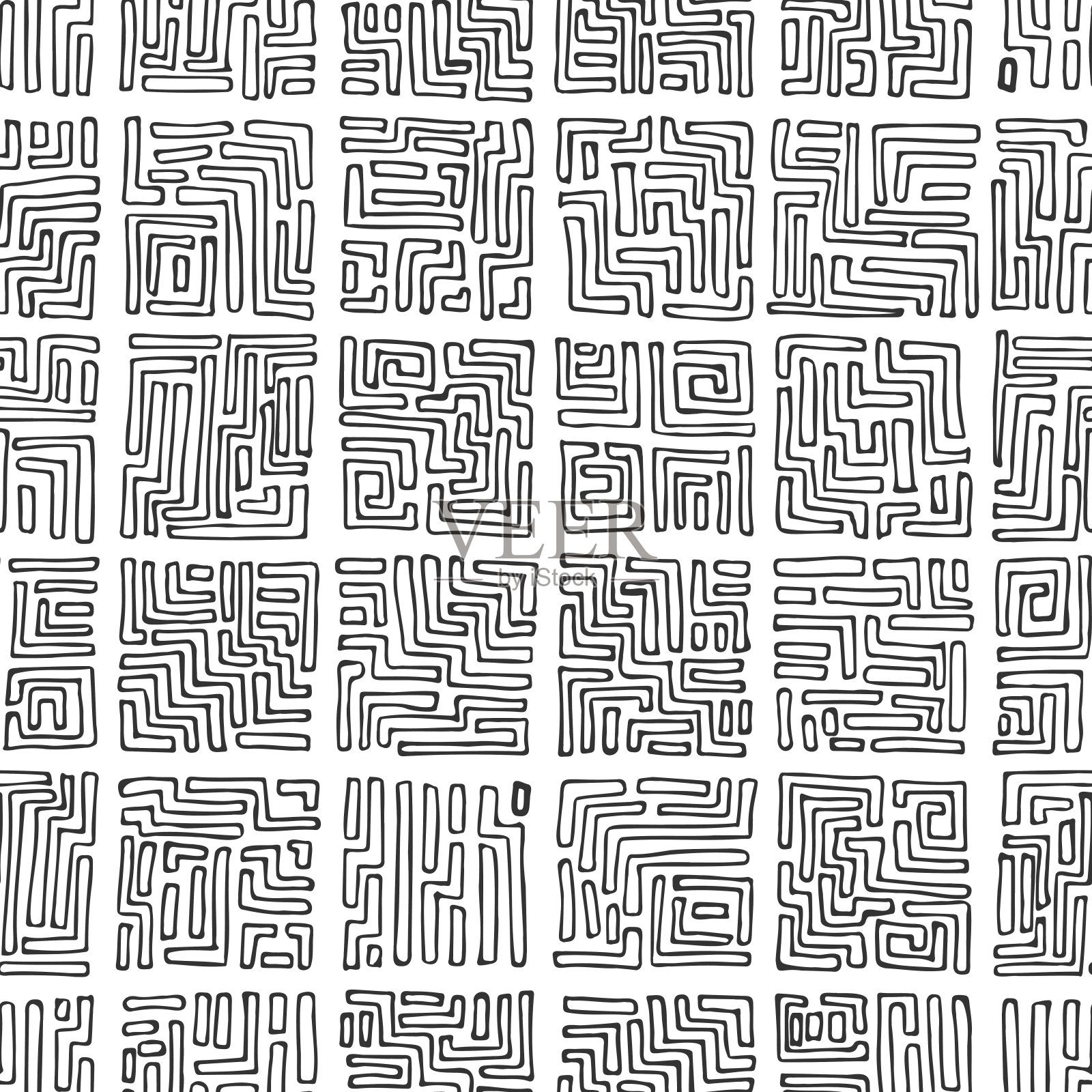 抽象几何正方形无缝图案。矢量插图涂鸦。插画图片素材