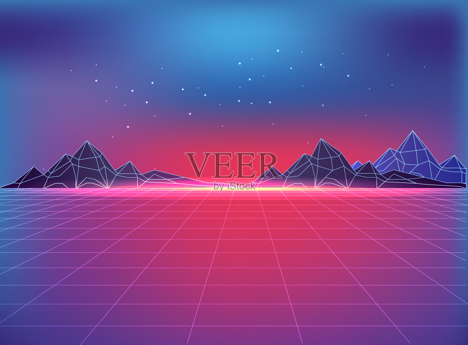 未来主义背景在80年代风格与宇宙主题插画图片素材