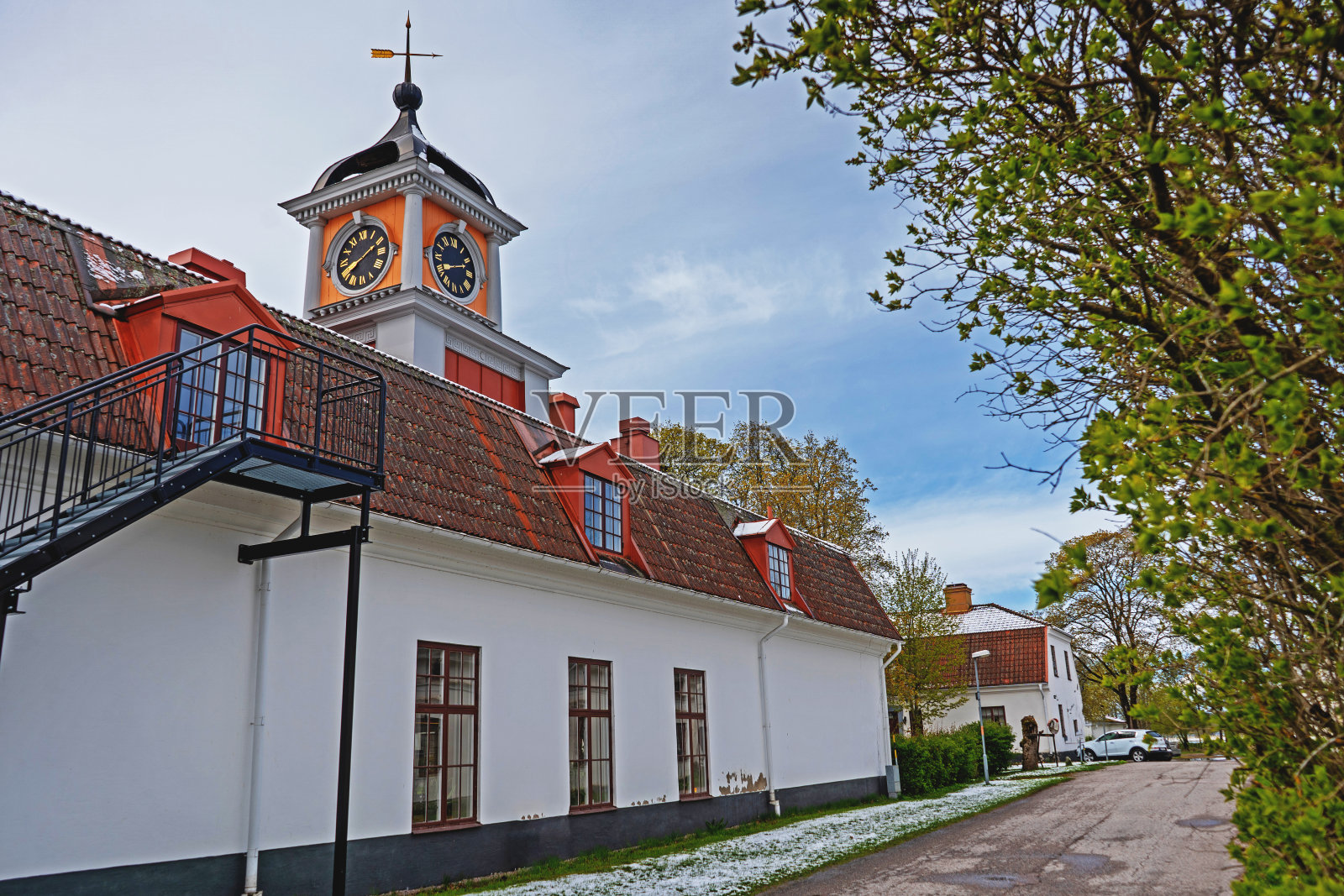在Gysinge房屋。瑞典的乡村。北欧景观。雪。照片摄影图片