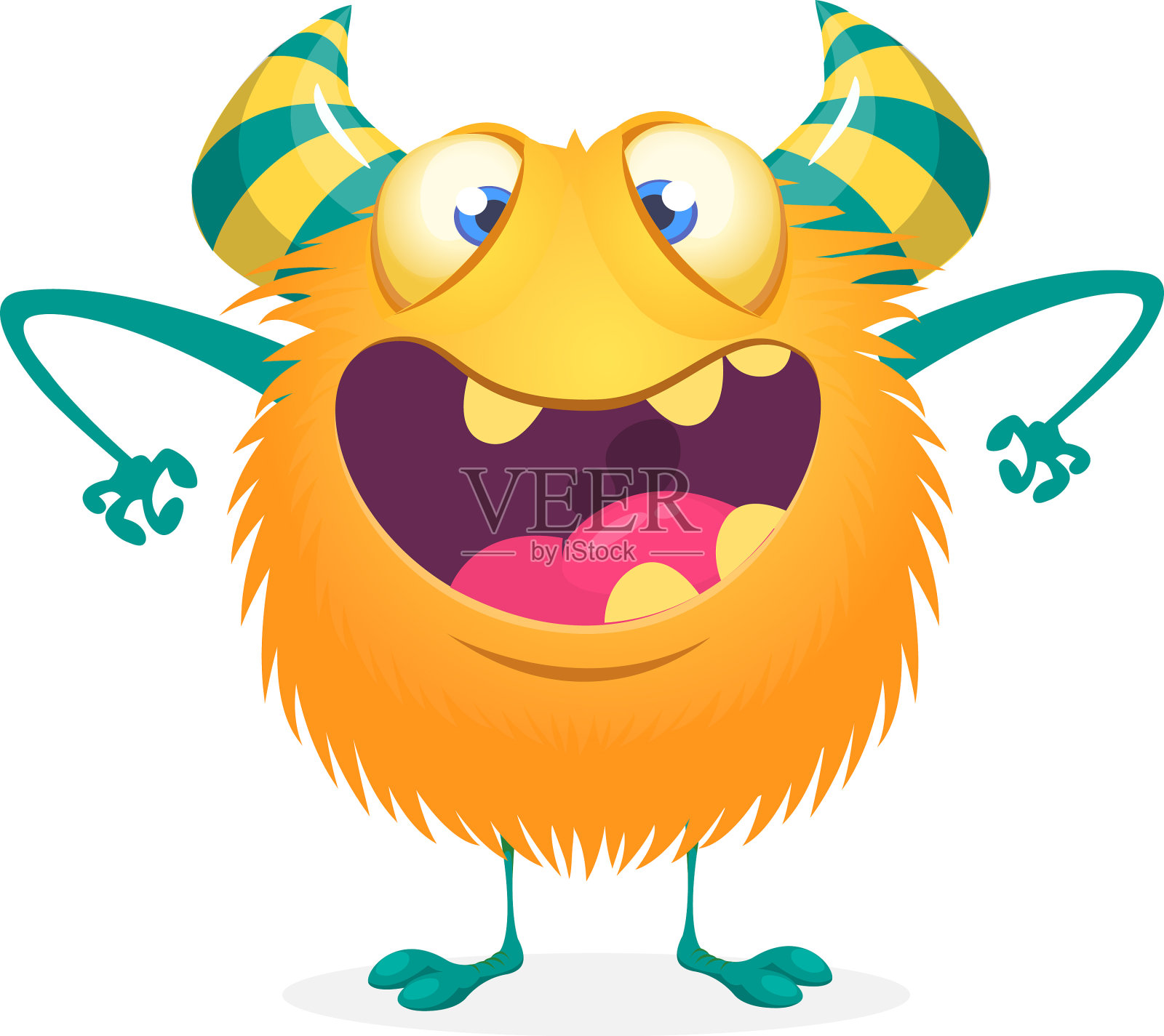 有趣的卡通怪物人物与大角设计元素图片