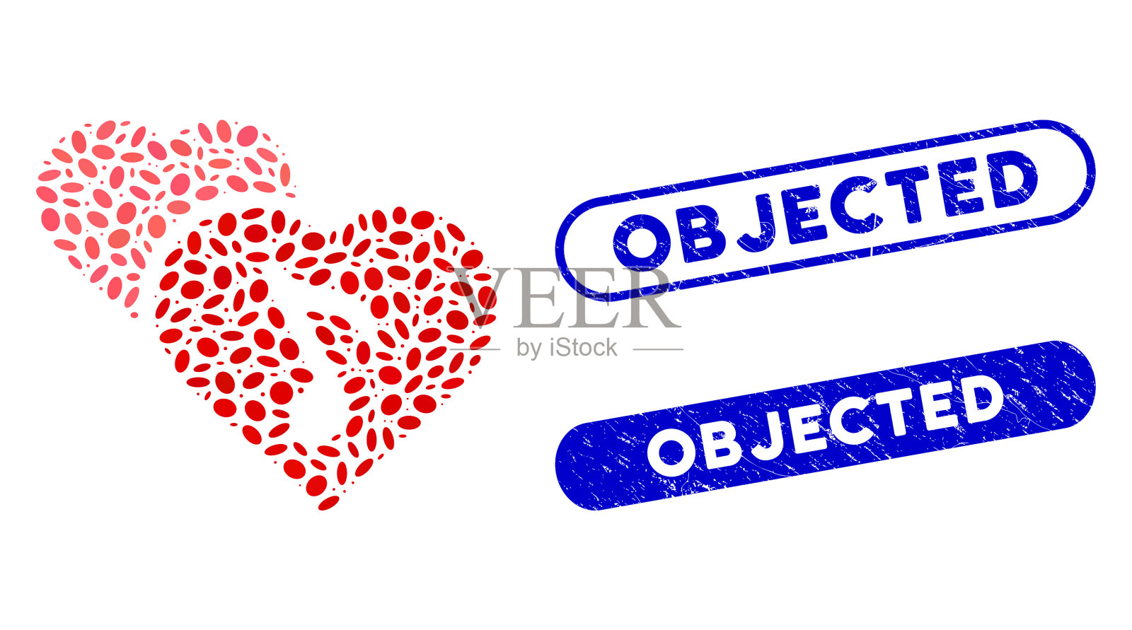 椭圆形马赛克浪漫与划痕反对邮票插画图片素材