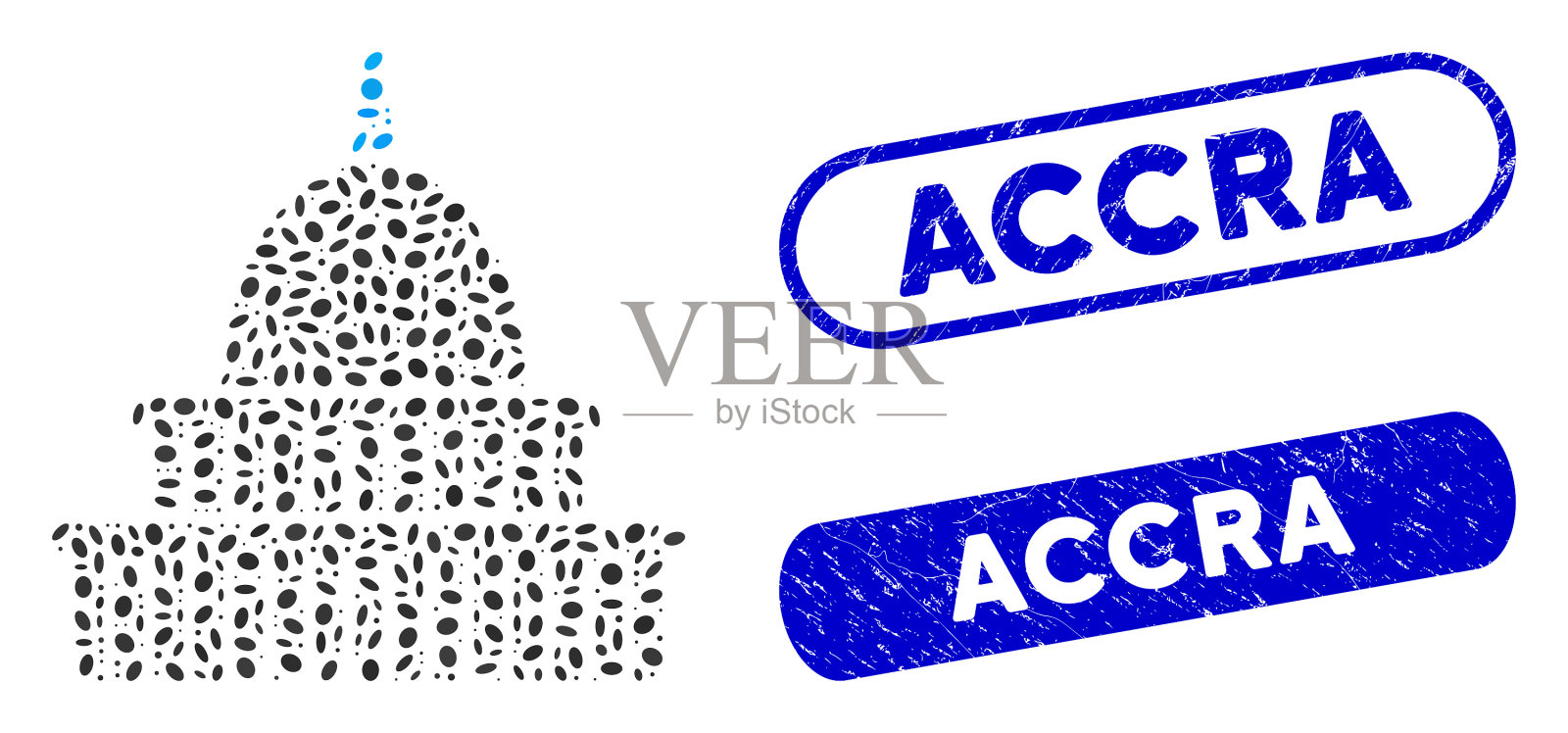 椭圆形马赛克政府建筑与划痕插画图片素材