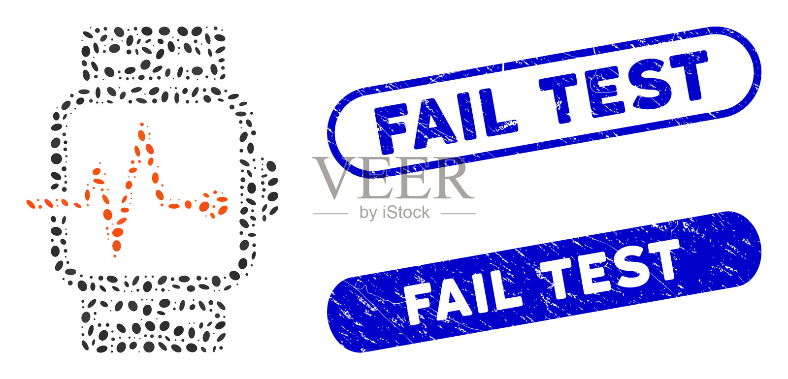 椭圆形马赛克医疗手表划伤失败插画图片素材