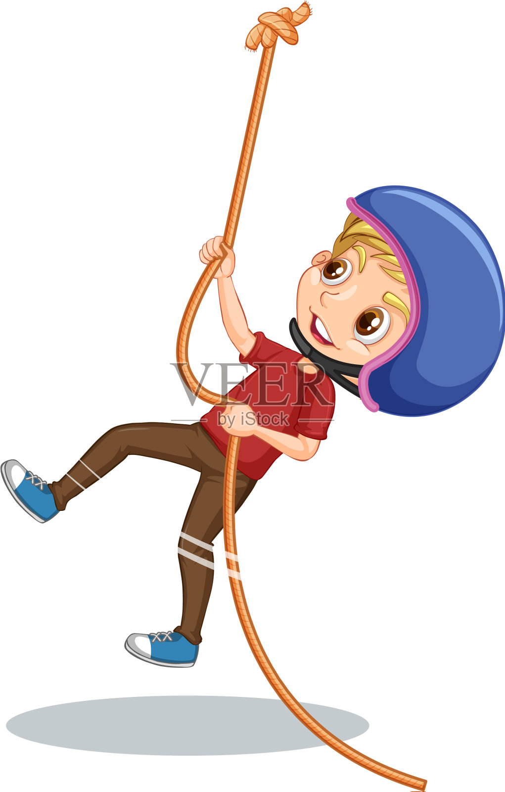 男孩在白色背景上爬绳子设计元素图片