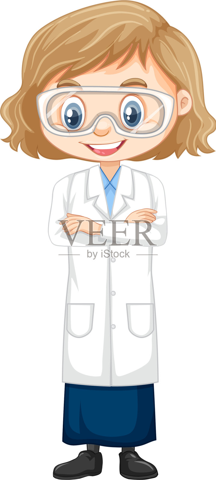 女孩穿着白色背景的科学袍插画图片素材