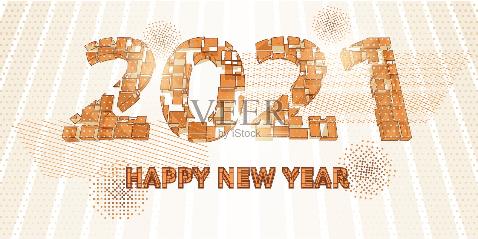 2021新年快乐，3d几何风格的现代设计。长方形的圣诞科技派对概念。矢量插图。插画图片素材