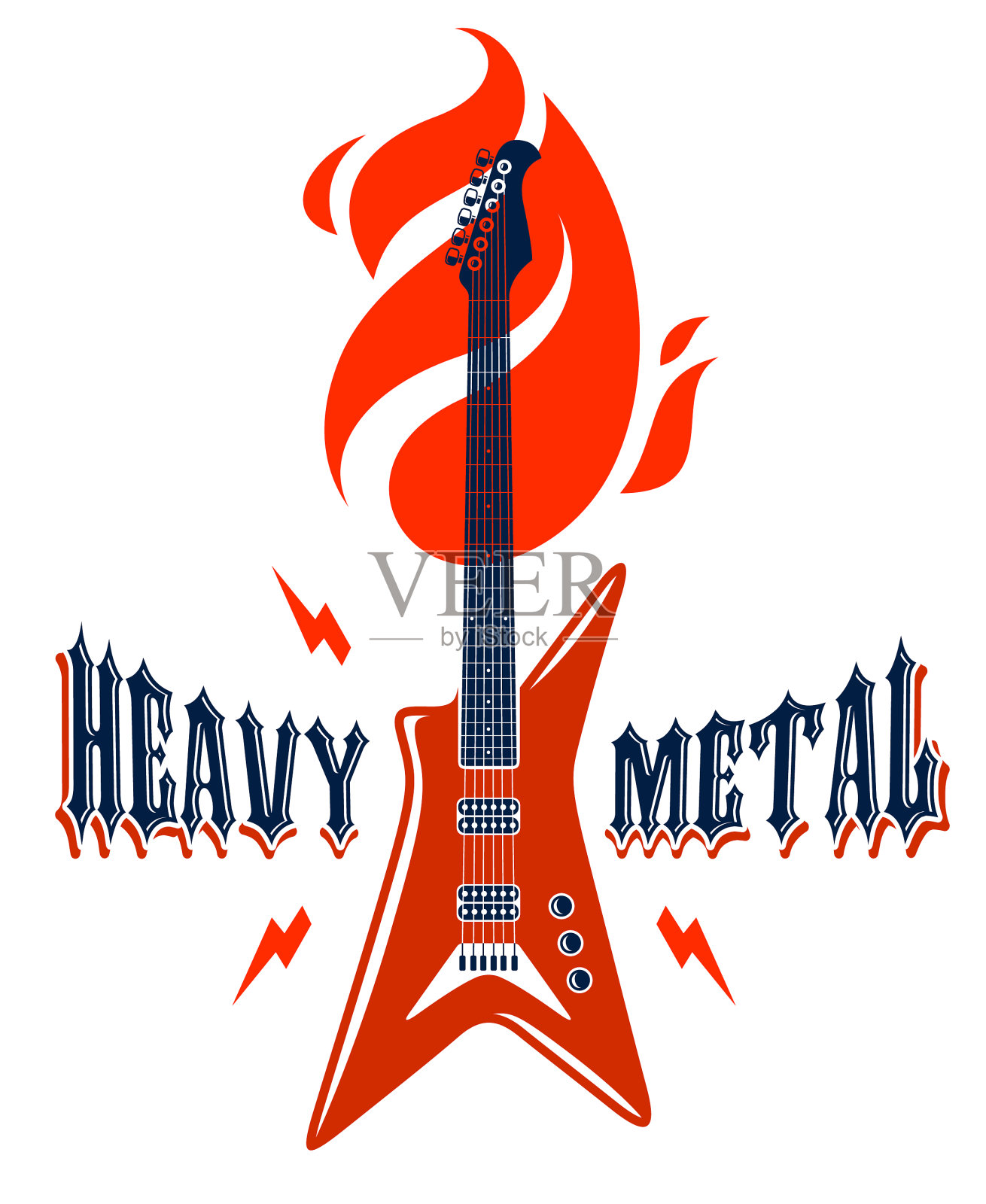 带有电吉他标志的重金属标志设计元素图片