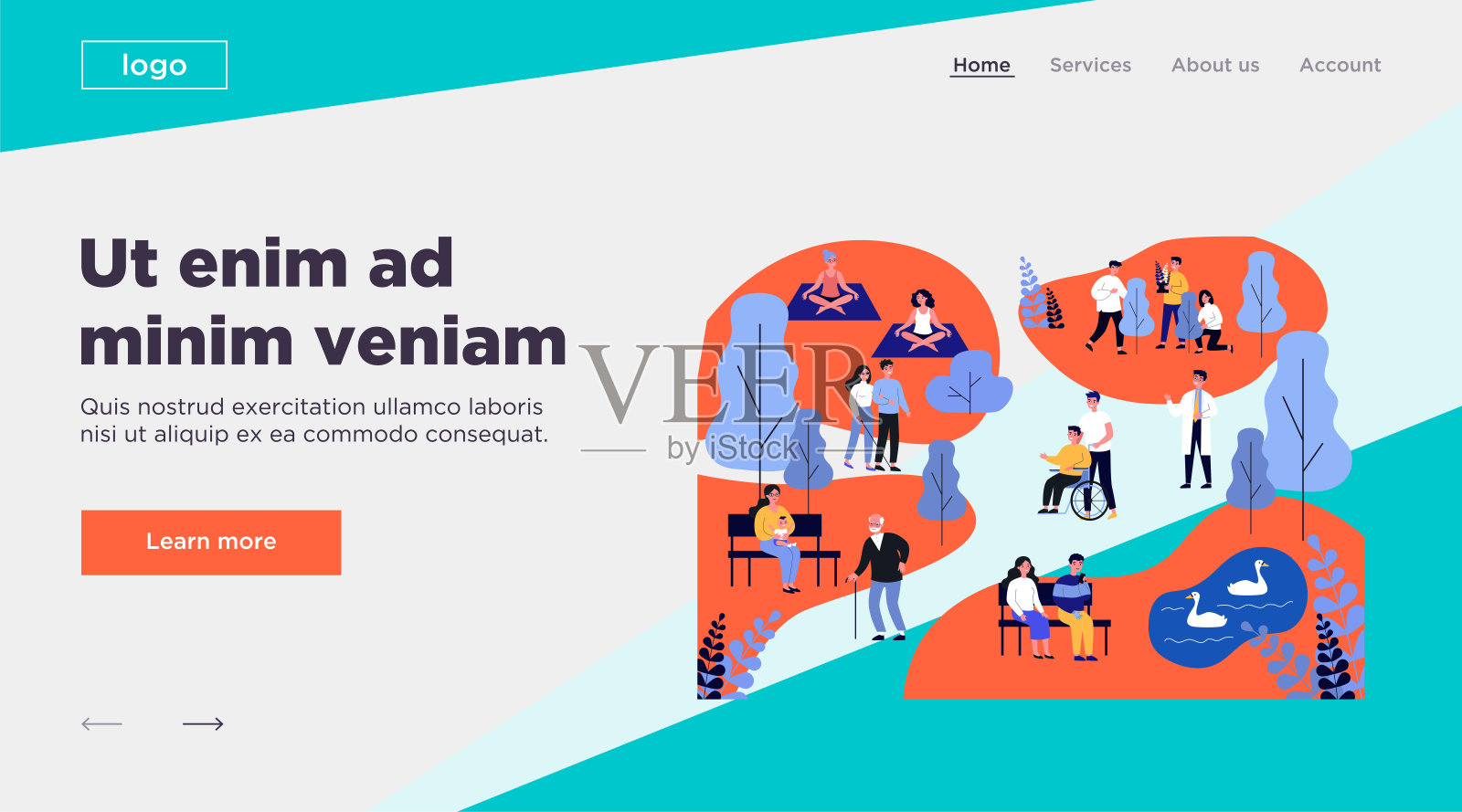 病人在医院公园散步和训练插画图片素材