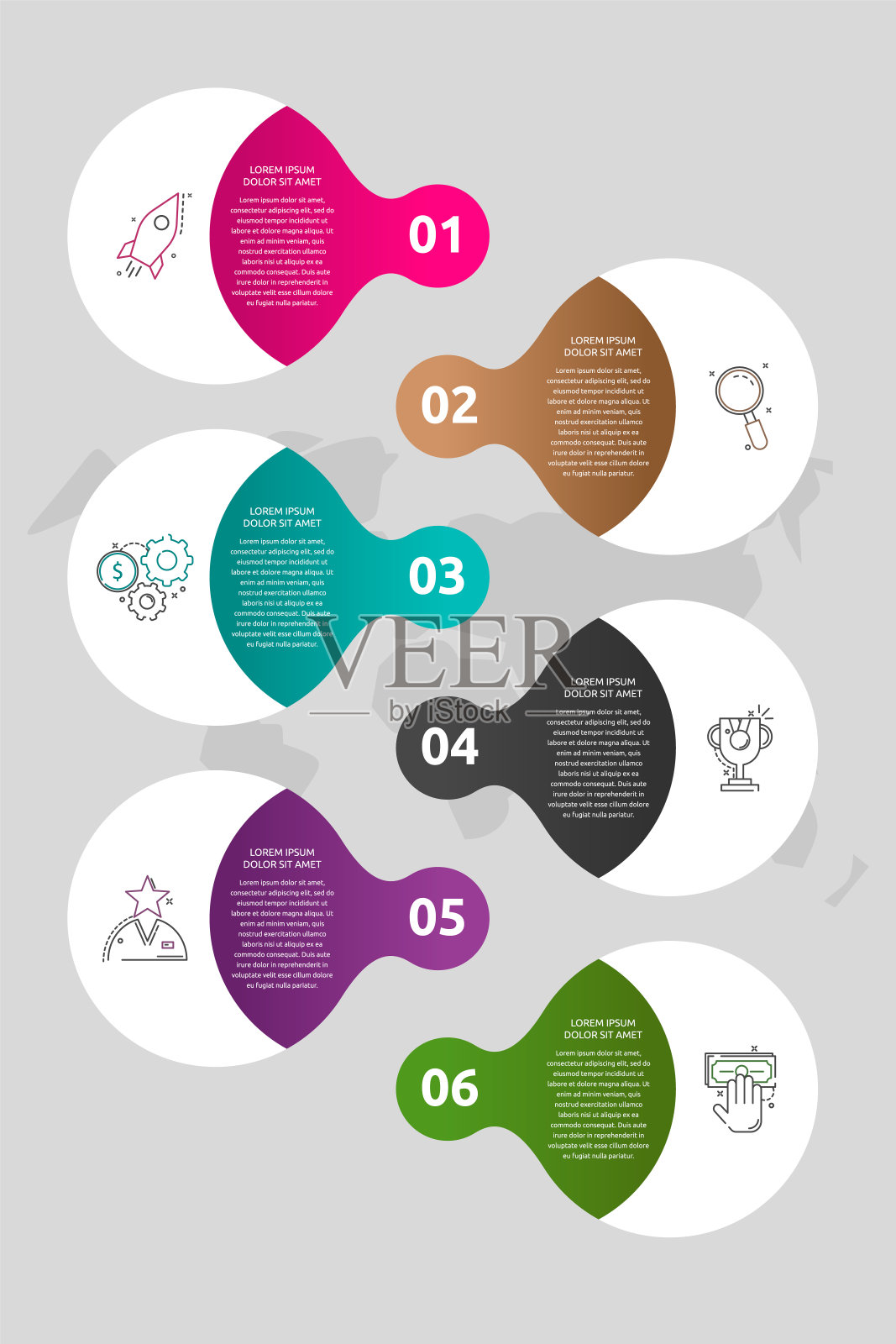 矢量模板圆信息图。经营理念与6个选项和标签。设计模板素材