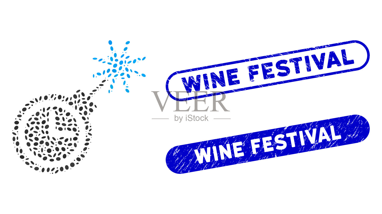 椭圆拼贴的时间炸弹和刮花的酒插画图片素材