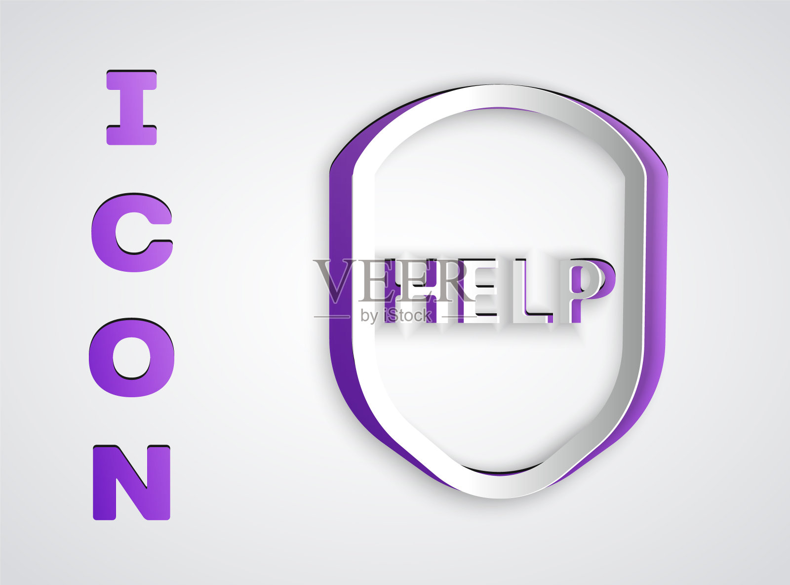 剪纸盾牌与文本帮助图标孤立在灰色背景。警卫队的迹象。安全、安全、保护、隐私的理念。纸艺术风格。矢量图图标素材