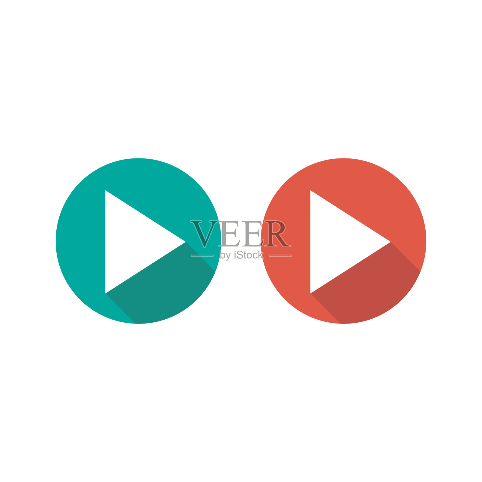 播放带有阴影的圆圈图标。扁平的电影或媒体图标。图标素材