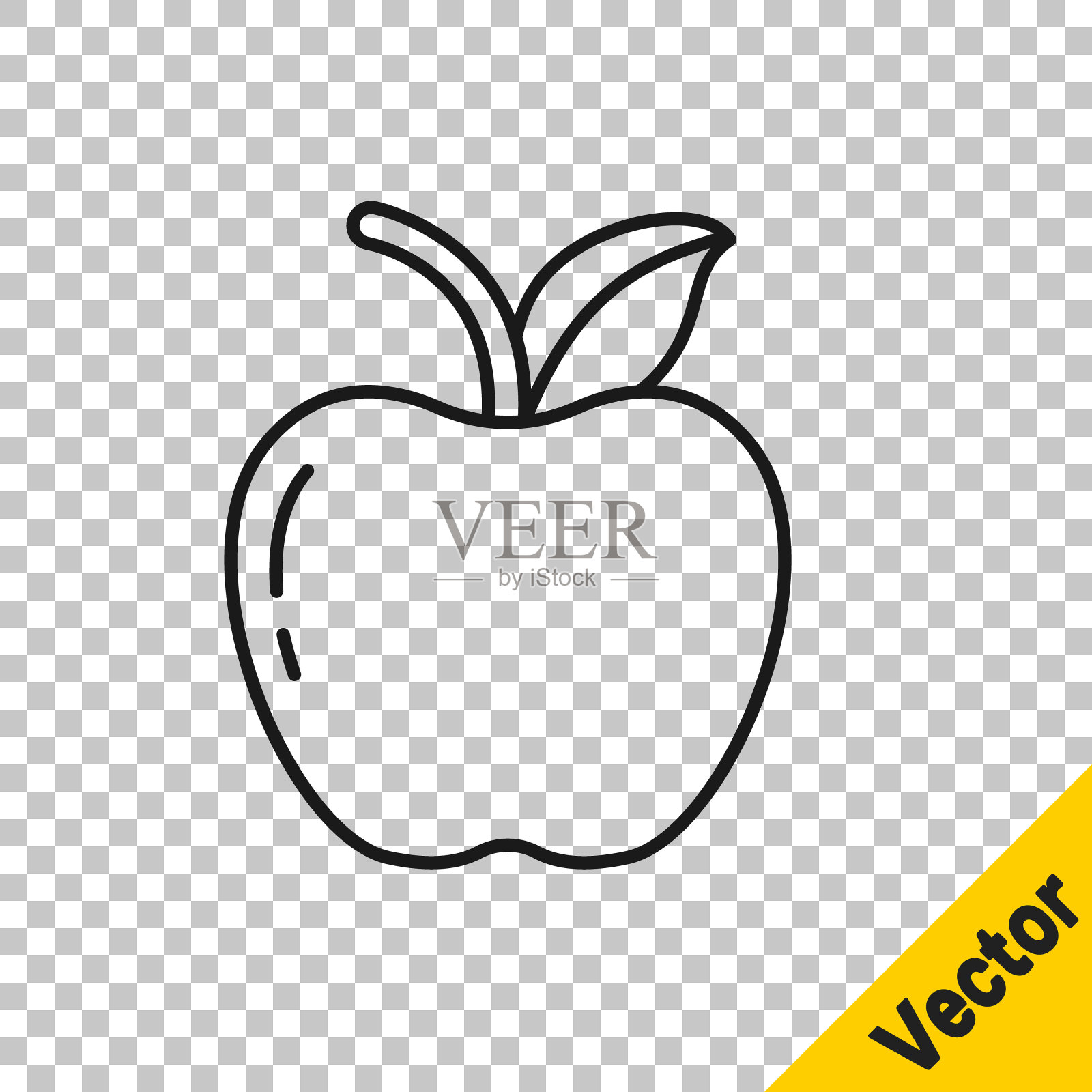 黑线苹果图标孤立在透明的背景。水果与叶子的象征。矢量图插画图片素材