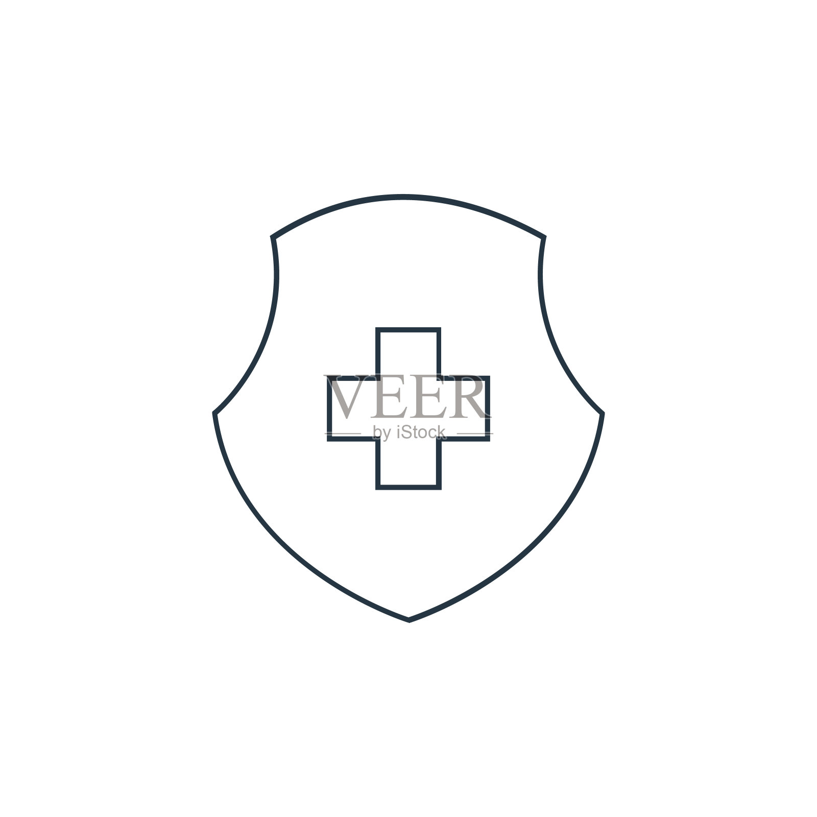 医疗盾矢量图标。医疗盾可编辑中风。医用盾牌线性符号，用于网页和移动应用程序，标志，印刷媒体。细线说明。矢量孤立轮廓绘制。插画图片素材