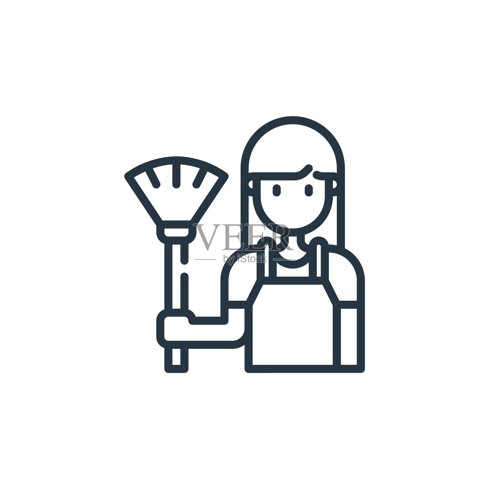 扫帚矢量图标。扫帚可编辑的中风。扫帚线性符号，用于网络和移动应用程序，标志，印刷媒体。细线说明。矢量孤立轮廓绘制。插画图片素材