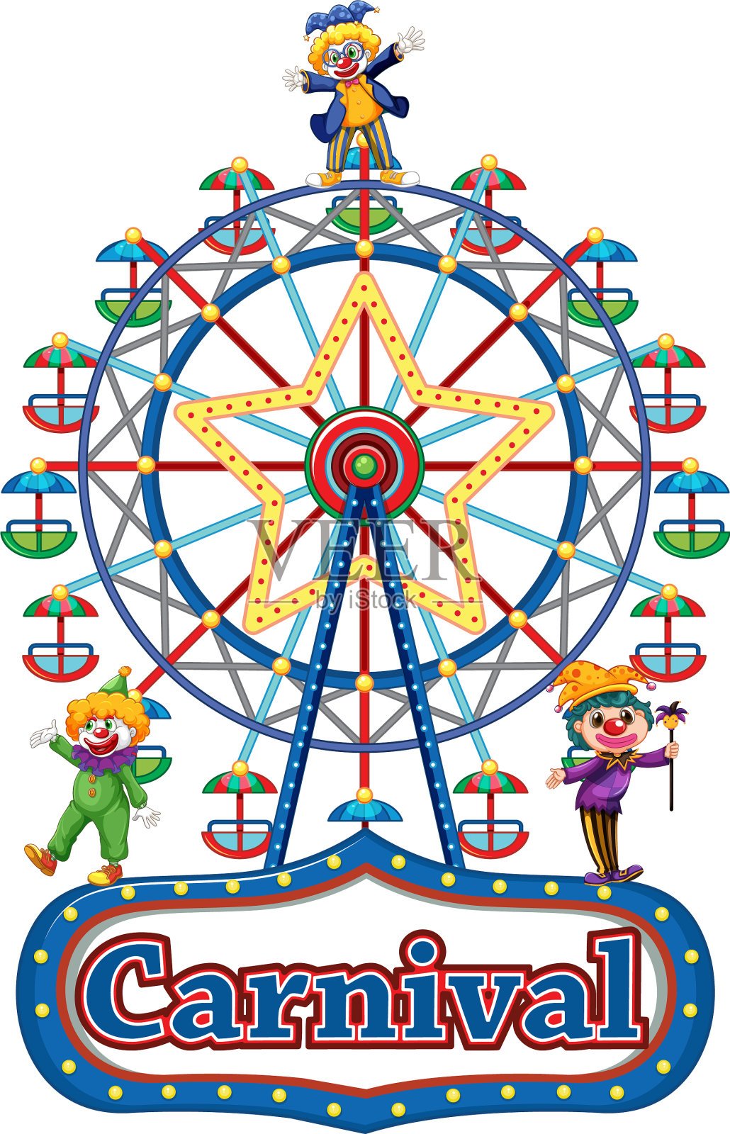 有快乐小丑的狂欢节标志模板设计元素图片