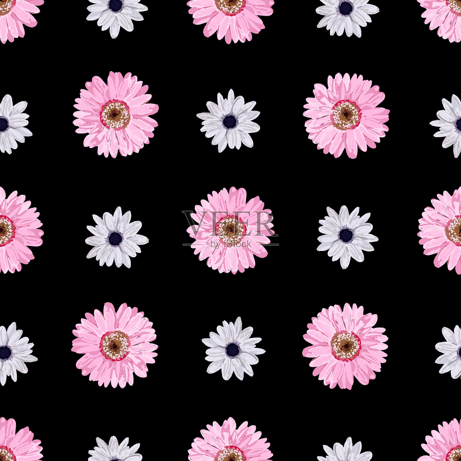 简单无缝图案与花粉红色的花插画图片素材