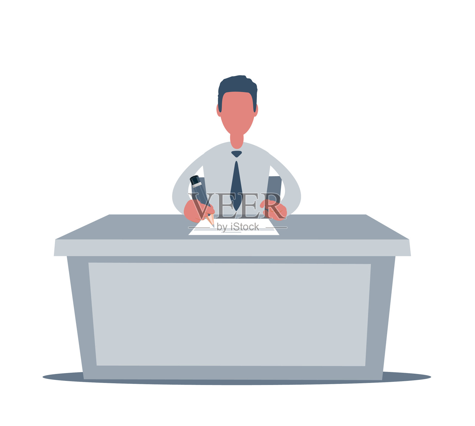 一个人坐在桌子旁，工作年轻的商人插画图片素材