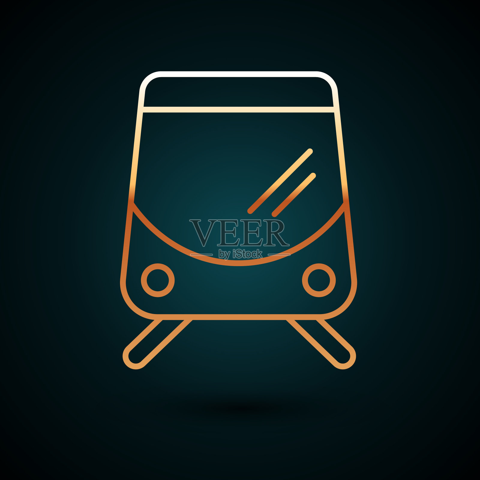 金线有轨电车和铁路图标孤立在黑暗中插画图片素材