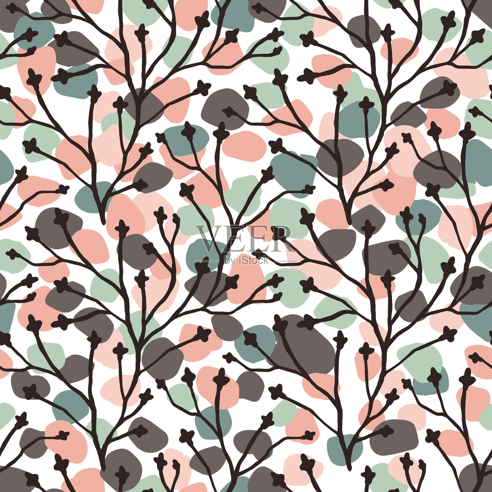 抽象花卉无缝模式与时尚手绘纹理。插画图片素材