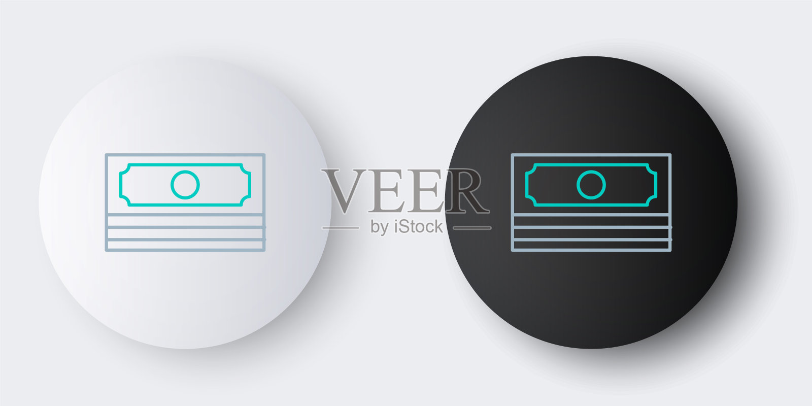 线堆纸币现金图标孤立在灰色背景。钱钞票栈。比尔的货币。色彩斑斓的轮廓的概念。向量图标素材