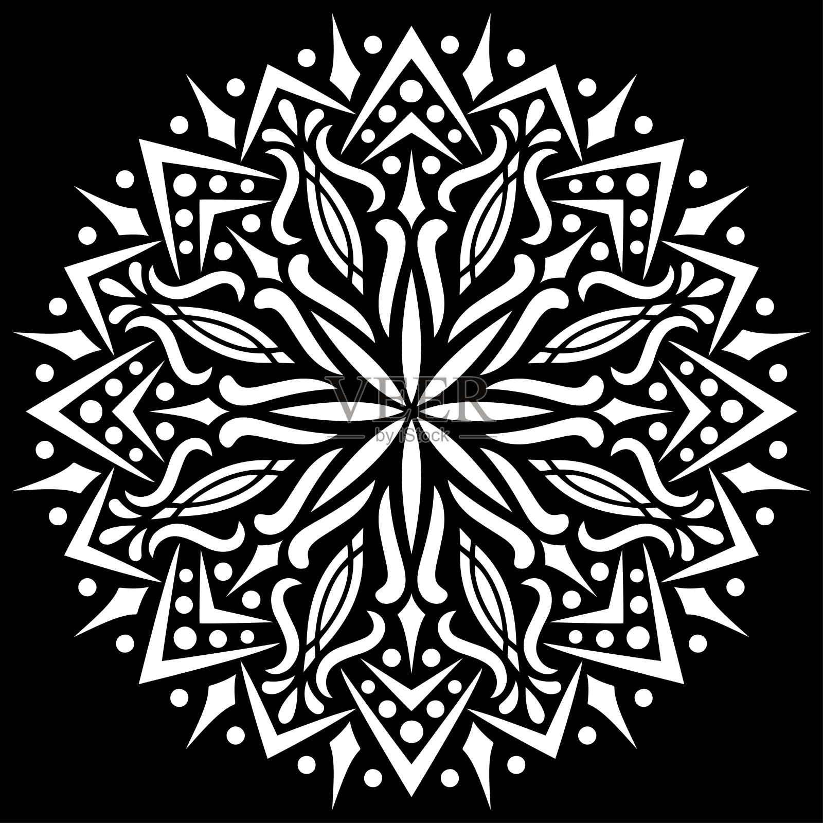 白色曼荼罗在黑色图案模板涂鸦素描插画图片素材